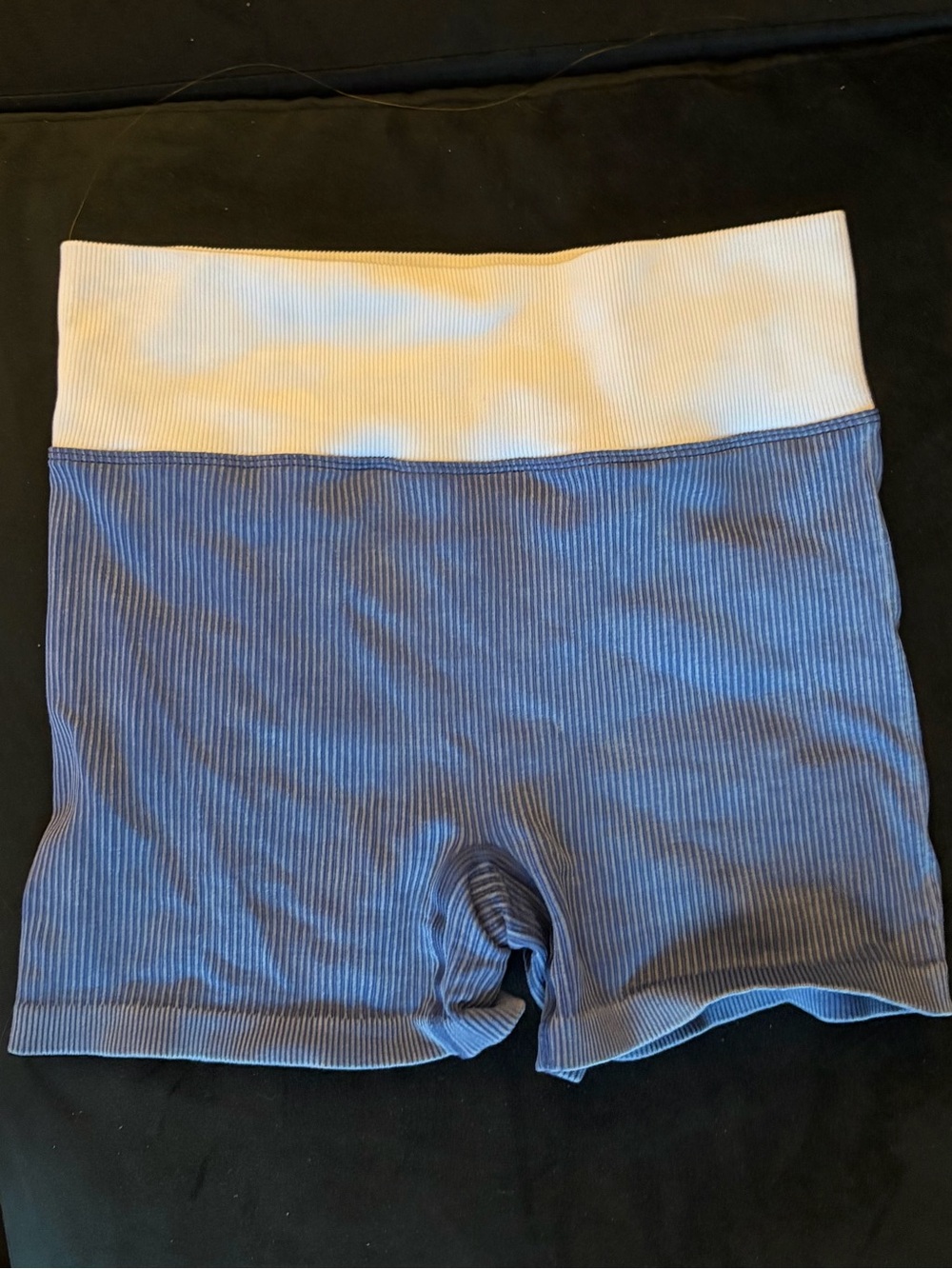 Fashion Nova Blue Ribbed Athletic Shorts with White Waistband
